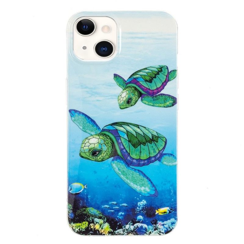 Hoesje voor iPhone 13 Anti-fall Fluorescerende Schildpadden