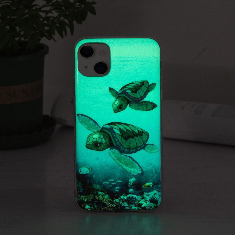 Hoesje voor iPhone 13 Anti-fall Fluorescerende Schildpadden