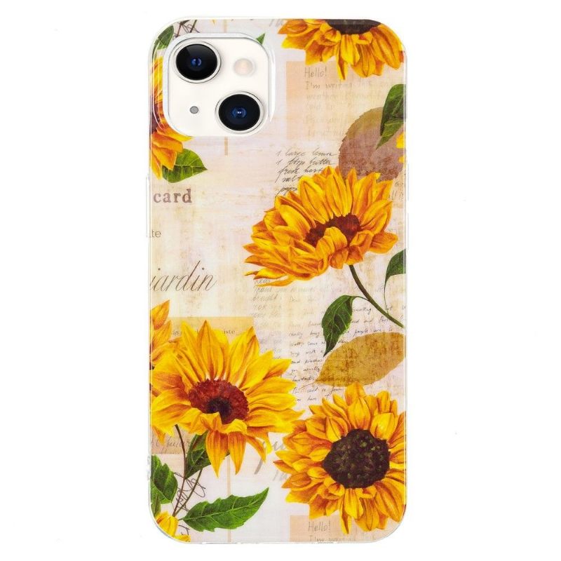 Hoesje voor iPhone 13 Vintage Zonnebloem Fluorescerend