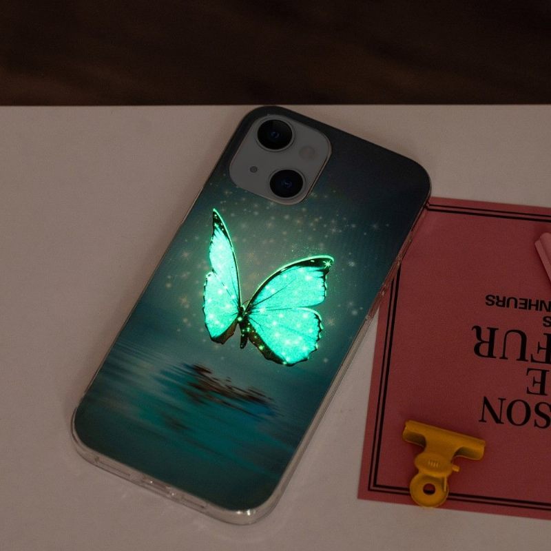 Telefoonhoesje voor iPhone 13 Bescherming Fluorescerende Blauwe Vlinder