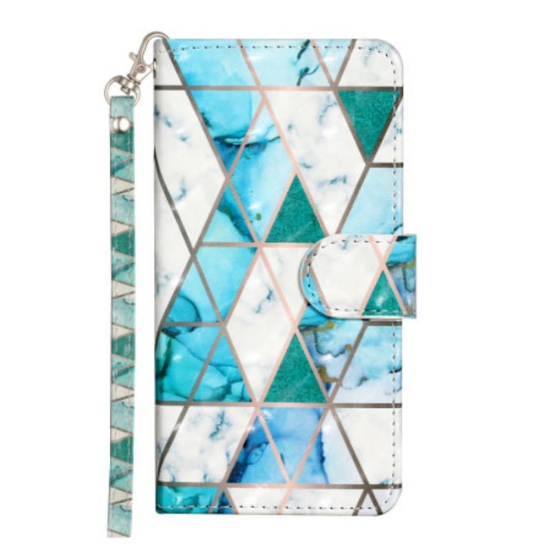 Flip Case voor iPhone 15 Plus Met Ketting 3d Marmer Met Bandje