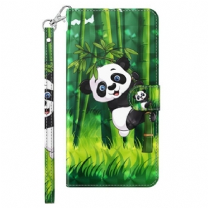 Folio-hoesje voor iPhone 15 Plus Met Ketting 3d Bamboe Panda Met Riem