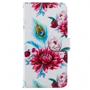 Folio-hoesje voor iPhone 15 Plus Met Ketting Bloemen Met Riempje