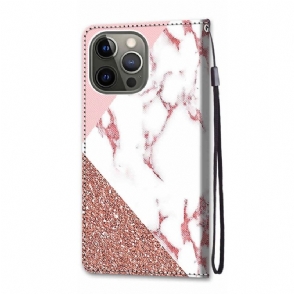 Folio-hoesje voor iPhone 13 Pro Max Glittermarmer