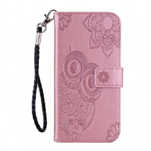 Leren Hoesje voor Xiaomi Redmi Note 10 / 10S Uil Mandala En Lanyard