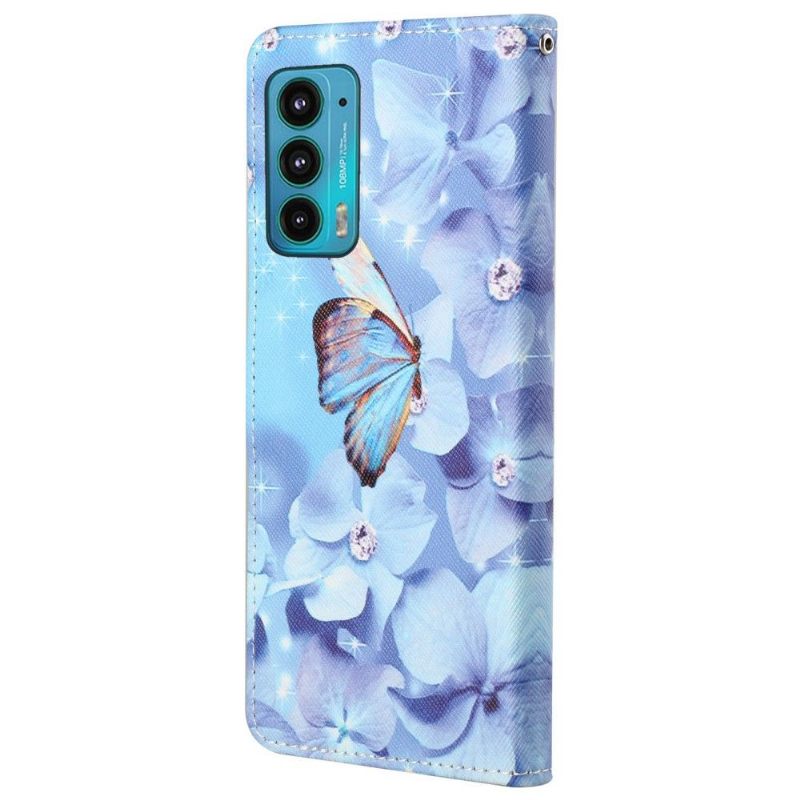 Folio-hoesje voor Motorola Edge 20 Vlinder En Blauwe Bloemen