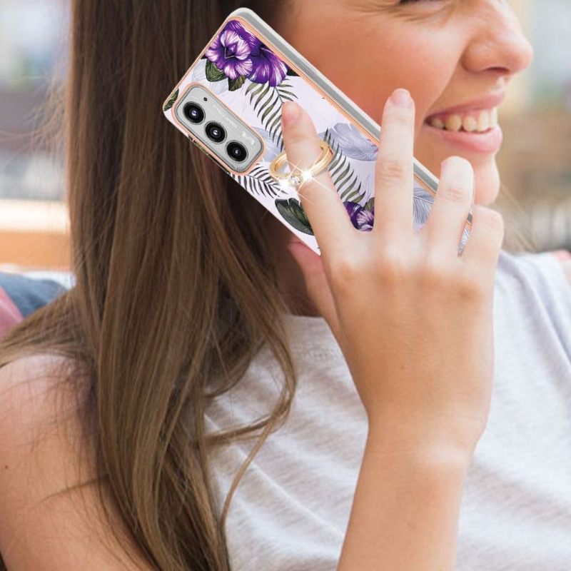 Hoesje voor Motorola Edge 20 Exotische Bloemen Met Ring