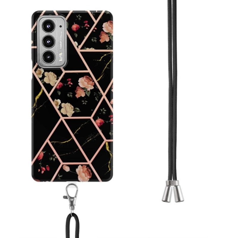 Hoesje voor Motorola Edge 20 Met Koord Marmer En Bloemen