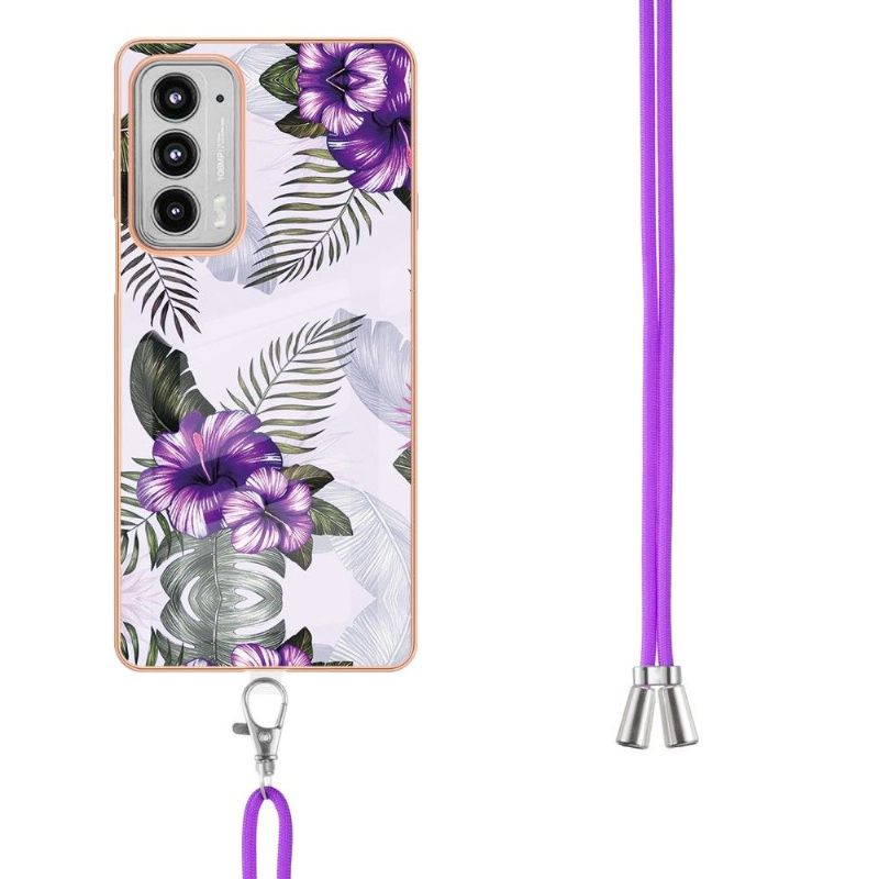 Telefoonhoesje voor Motorola Edge 20 Bescherming Met Koord Exotische Bloemen