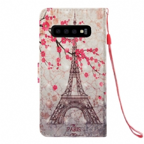 Folio-hoesje voor Samsung Galaxy S10 Anti-fall Bloemen En Eiffeltoren