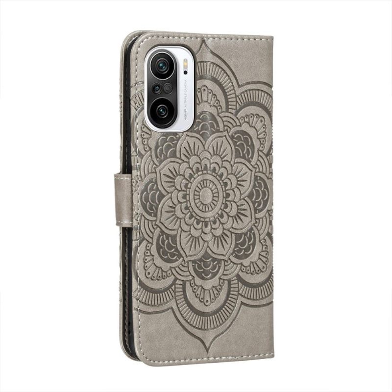 Cover voor Xiaomi Mi 11i / Poco F3 Anti-fall Folio-hoesje Bloemenmandala Met Riem