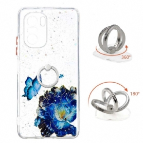 Hoesje voor Xiaomi Mi 11i / Poco F3 Anti-fall Blauwe Bloemen En Vlinders Met Ring