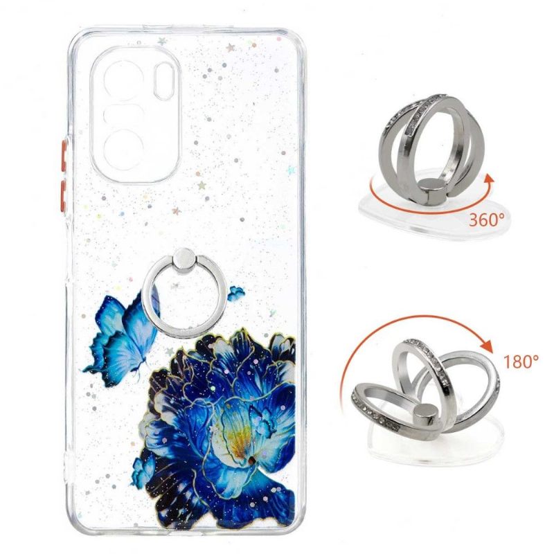 Hoesje voor Xiaomi Mi 11i / Poco F3 Anti-fall Blauwe Bloemen En Vlinders Met Ring