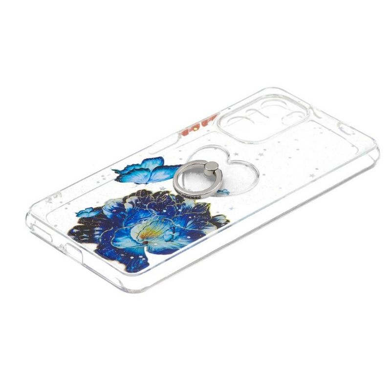 Hoesje voor Xiaomi Mi 11i / Poco F3 Anti-fall Blauwe Bloemen En Vlinders Met Ring
