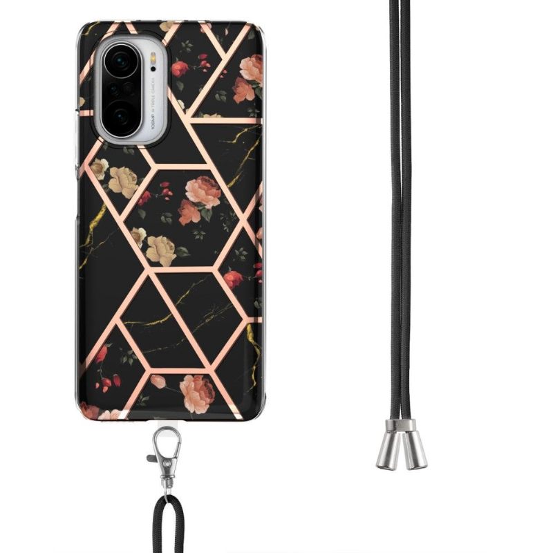 Hoesje voor Xiaomi Mi 11i / Poco F3 Met Koord Marmer En Bloemen