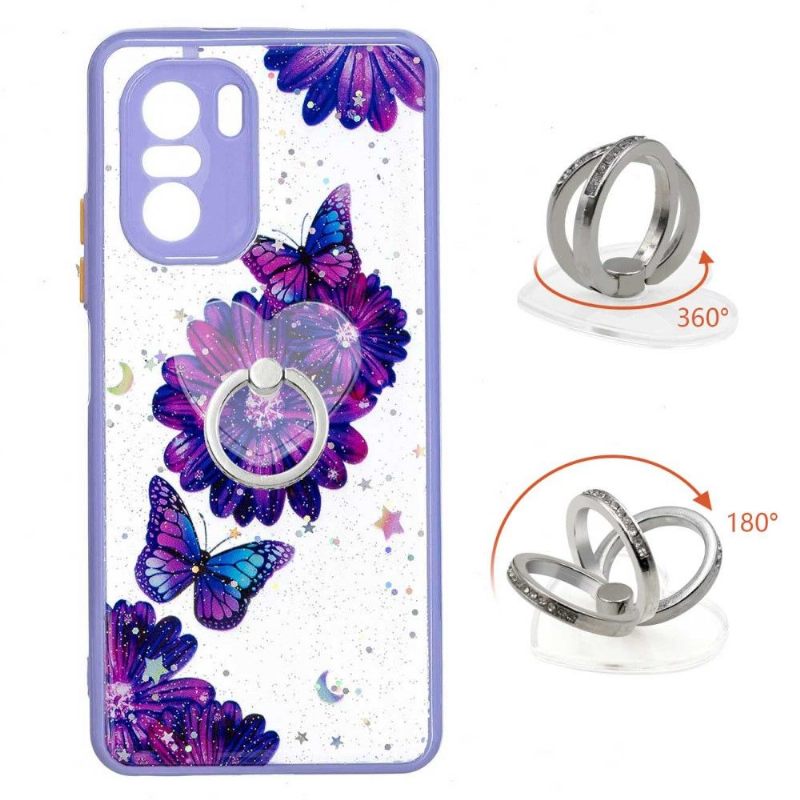 Hoesje voor Xiaomi Mi 11i / Poco F3 Paarse Bloemen En Vlinders Met Ring