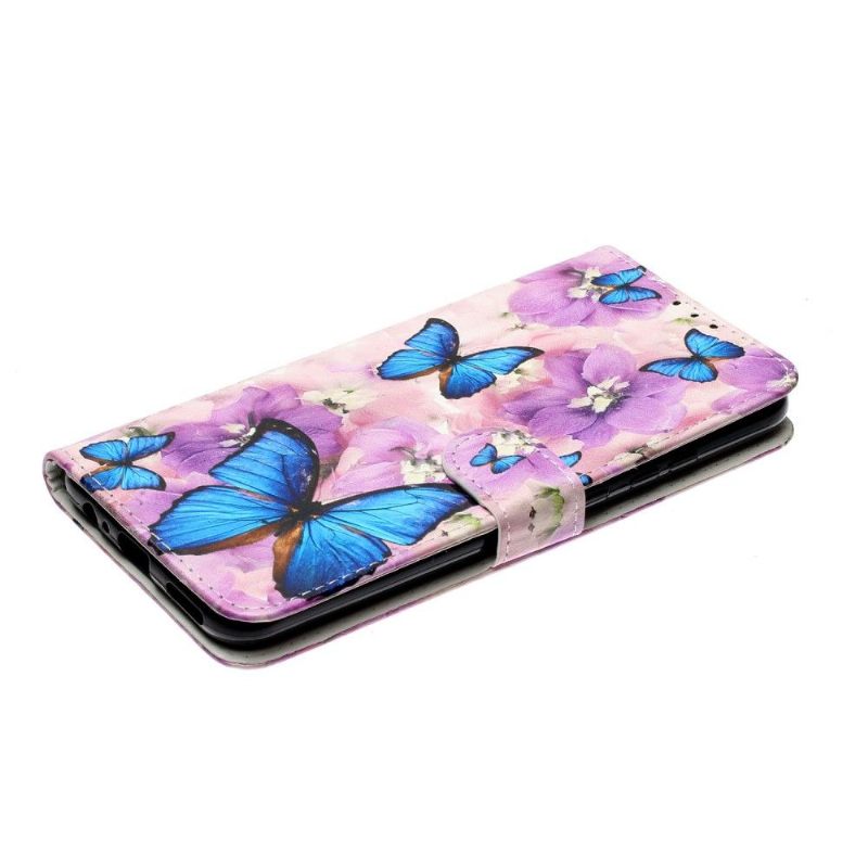 Folio-hoesje voor Huawei P Smart 2020 Blauwe Vlinders En Bloemen