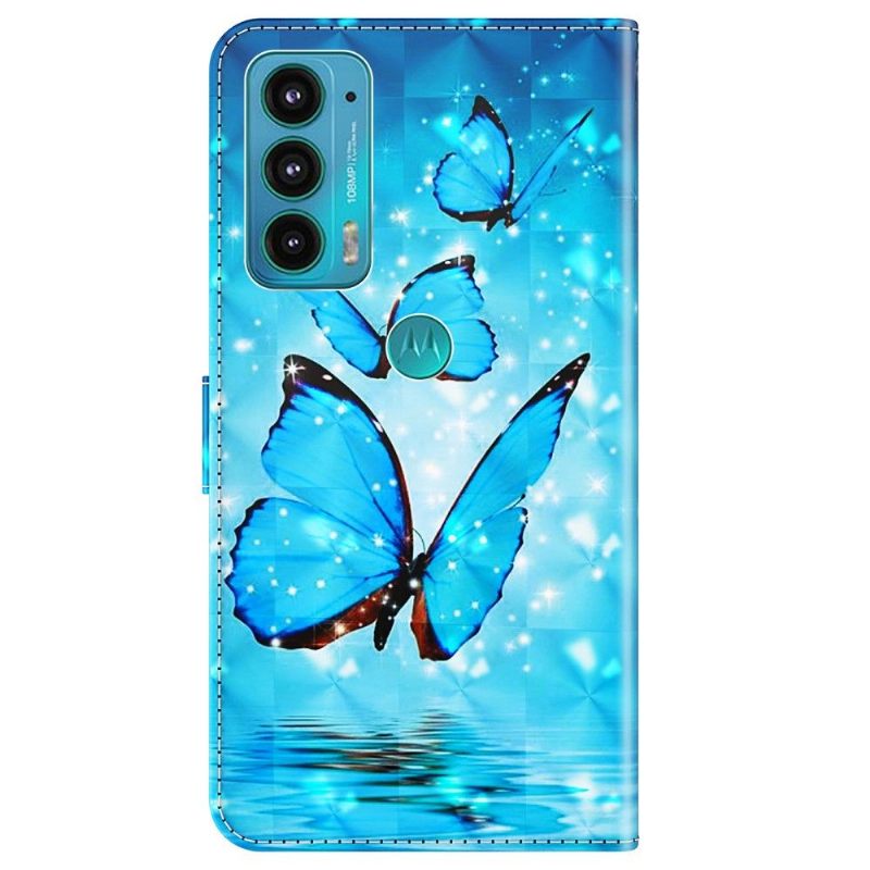 Folio-hoesje voor Motorola Moto E20 / E30 / E40 Anti-fall Sprankelende Blauwe Vlinders