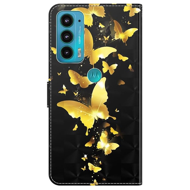 Folio-hoesje voor Motorola Moto E20 / E30 / E40 Gouden Vlinders Illustratie