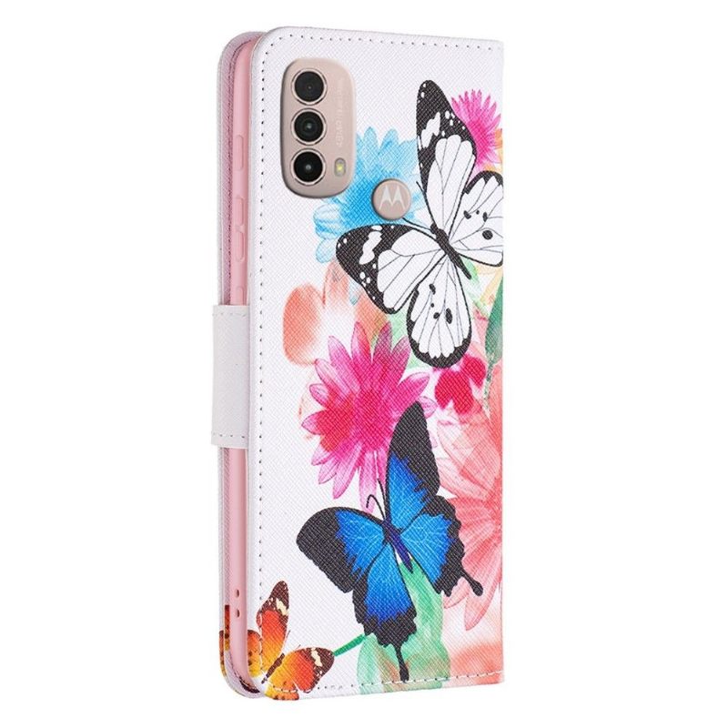 Folio-hoesje voor Motorola Moto E20 / E30 / E40 Vlinders En Kleurrijke Bloemen