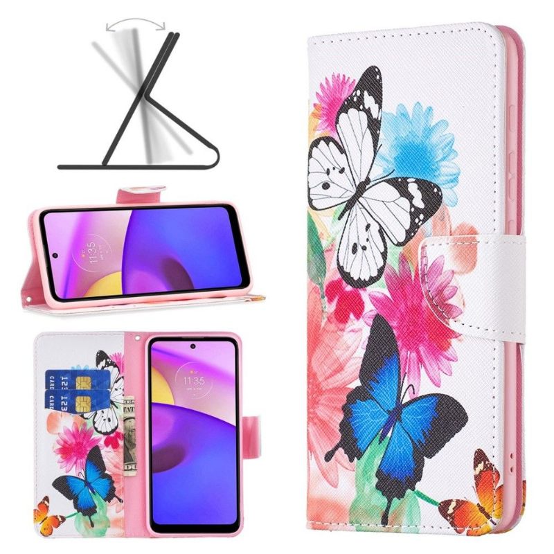 Folio-hoesje voor Motorola Moto E20 / E30 / E40 Vlinders En Kleurrijke Bloemen