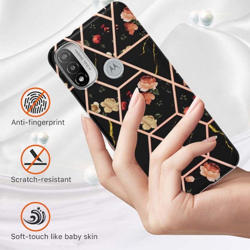 Hoesje voor Motorola Moto E20 / E30 / E40 Anti-fall Marmer En Bloemen