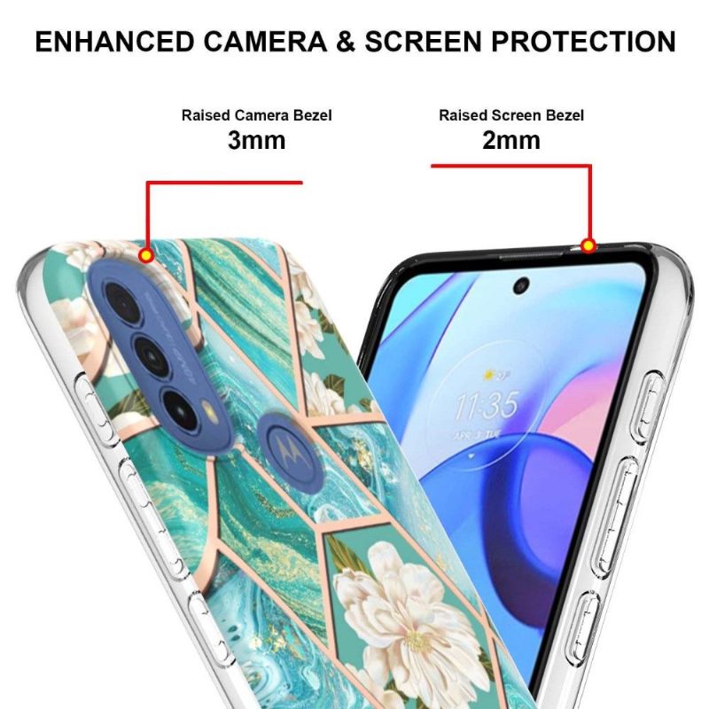 Hoesje voor Motorola Moto E20 / E30 / E40 Marmer En Witte Bloemen