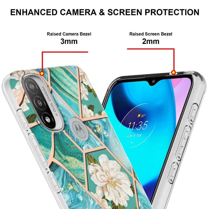 Hoesje voor Motorola Moto E20 / E30 / E40 Marmer En Witte Bloemen