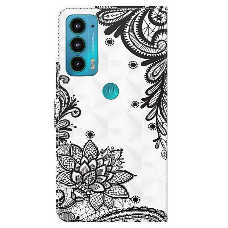 Leren Hoesje voor Motorola Moto E20 / E30 / E40 Bescherming Kant Bloemen