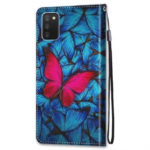 Folio-hoesje voor Samsung Galaxy A03s Blauwe En Roze Vlinders