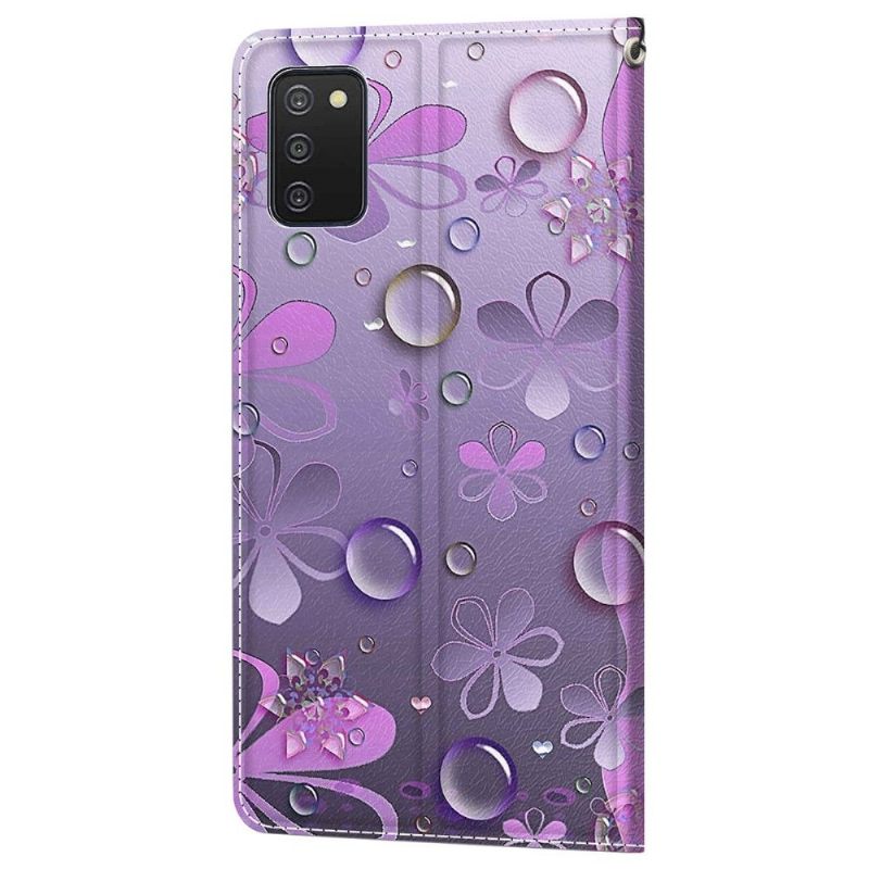 Leren Hoesje voor Samsung Galaxy A03s Violette Bloemen Illustratie