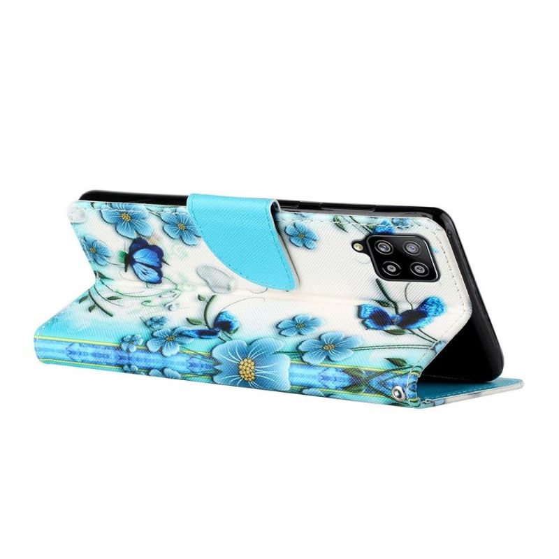 Folio-hoesje voor Samsung Galaxy A22 4G Blauwe Bloemen En Vlinders