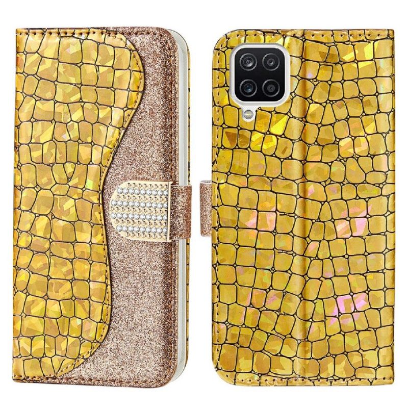 Folio-hoesje voor Samsung Galaxy A22 4G Luxe Croco Pailletten