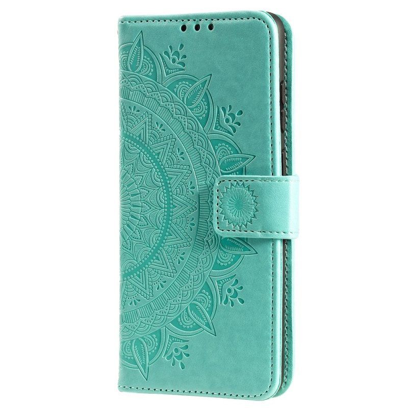 Folio-hoesje voor OnePlus 10T 5G Met Ketting Strappy Zon Mandala