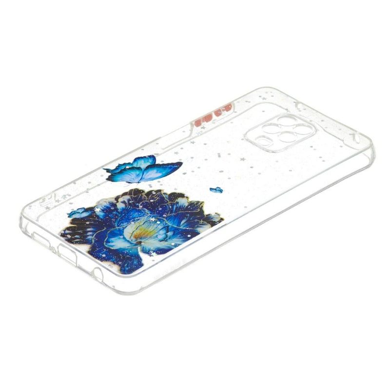 Telefoonhoesje voor Xiaomi Redmi Note 9S / Redmi Note 9 Pro Blauwe Bloemen En Vlinders