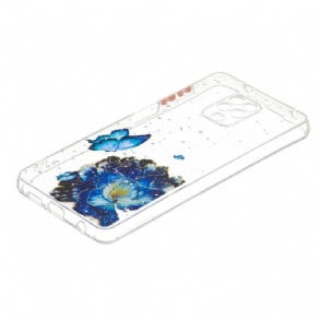 Telefoonhoesje voor Xiaomi Redmi Note 9S / Redmi Note 9 Pro Blauwe Bloemen En Vlinders