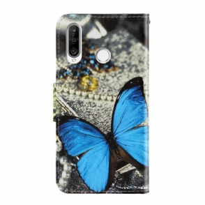Folio-hoesje voor Huawei Y6p Anti-fall Blauwe Vlinder