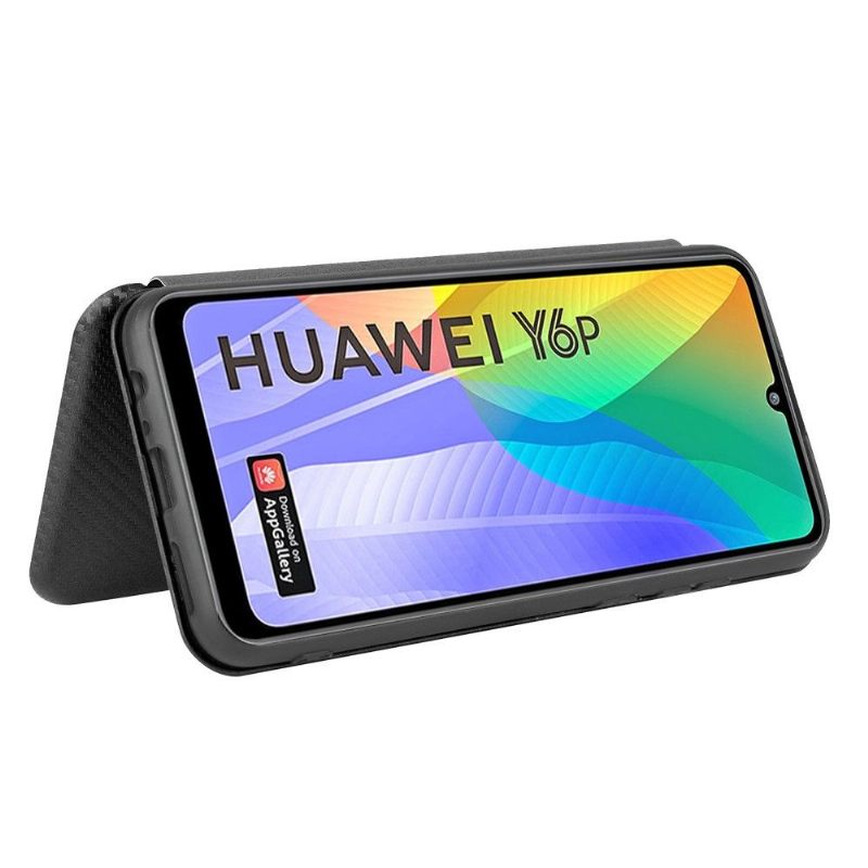 Leren Hoesje voor Huawei Y6p Koolstofvezeleffect