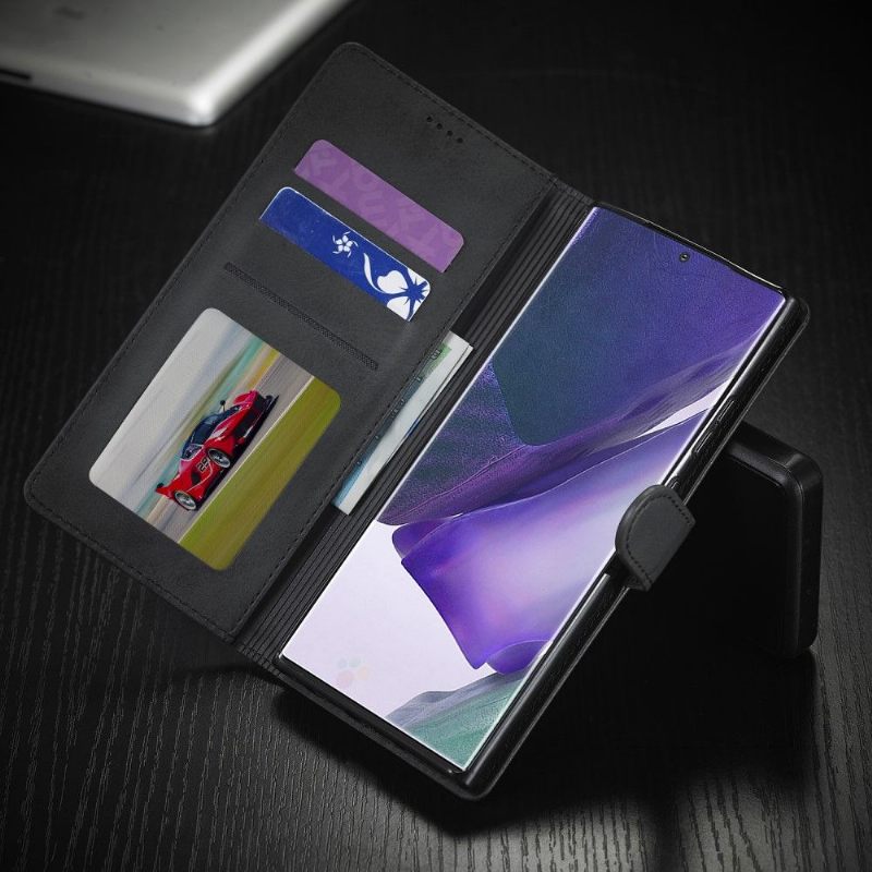 Cover voor Samsung Galaxy Note 20 Tommy Lederlook Kaarthouder - Zwart