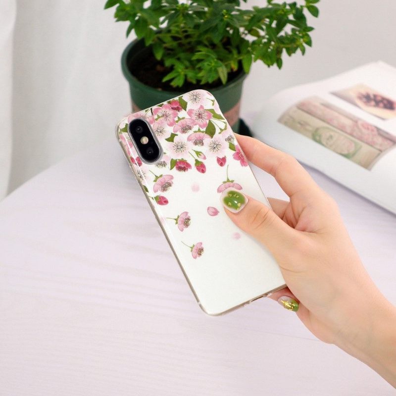 Hoesje voor iPhone X / XS Anti-fall Fluorescerende Bloemen