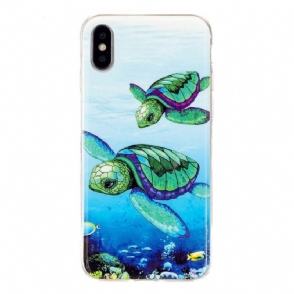 Hoesje voor iPhone X / XS Fluorescerende Schildpadden