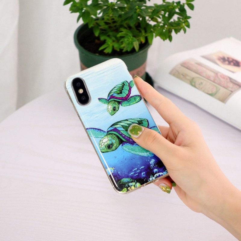 Hoesje voor iPhone X / XS Fluorescerende Schildpadden