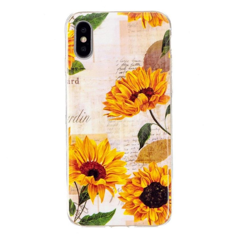 Hoesje voor iPhone X / XS Vintage Zonnebloem Fluorescerend