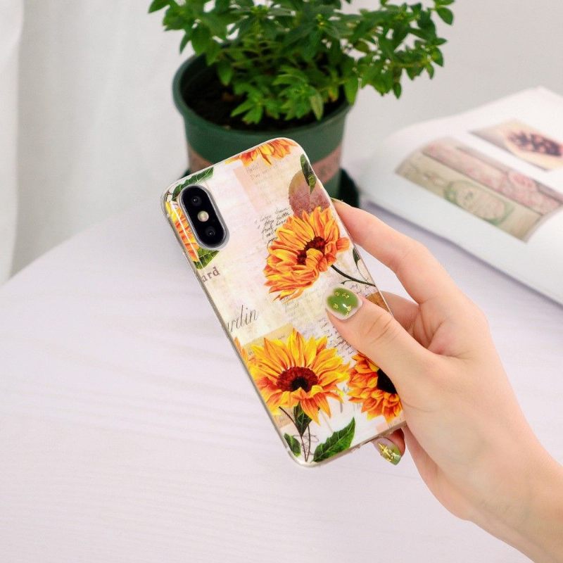 Hoesje voor iPhone X / XS Vintage Zonnebloem Fluorescerend