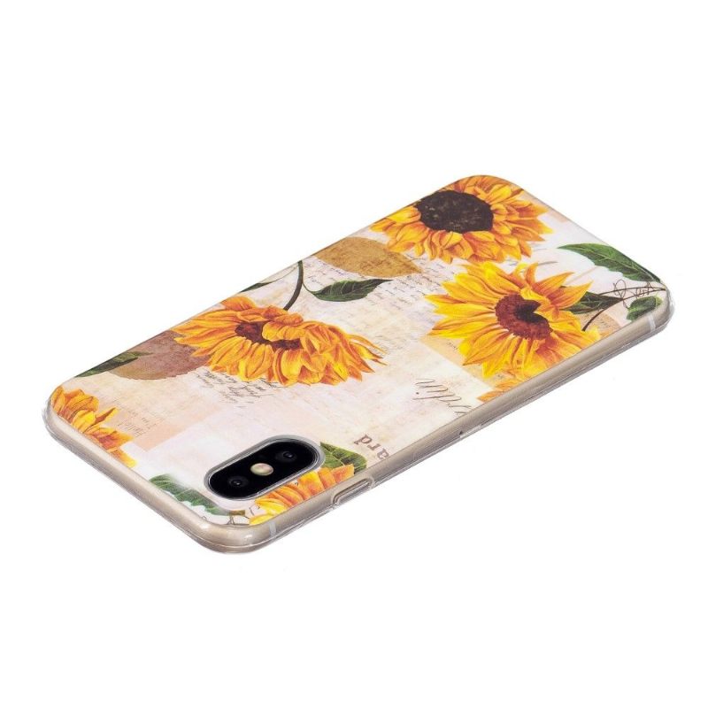 Hoesje voor iPhone X / XS Vintage Zonnebloem Fluorescerend