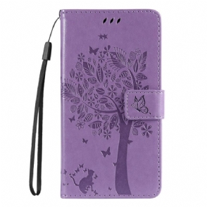 Folio-hoesje voor Vivo Y22s Met Ketting Boom En Strappy Cat