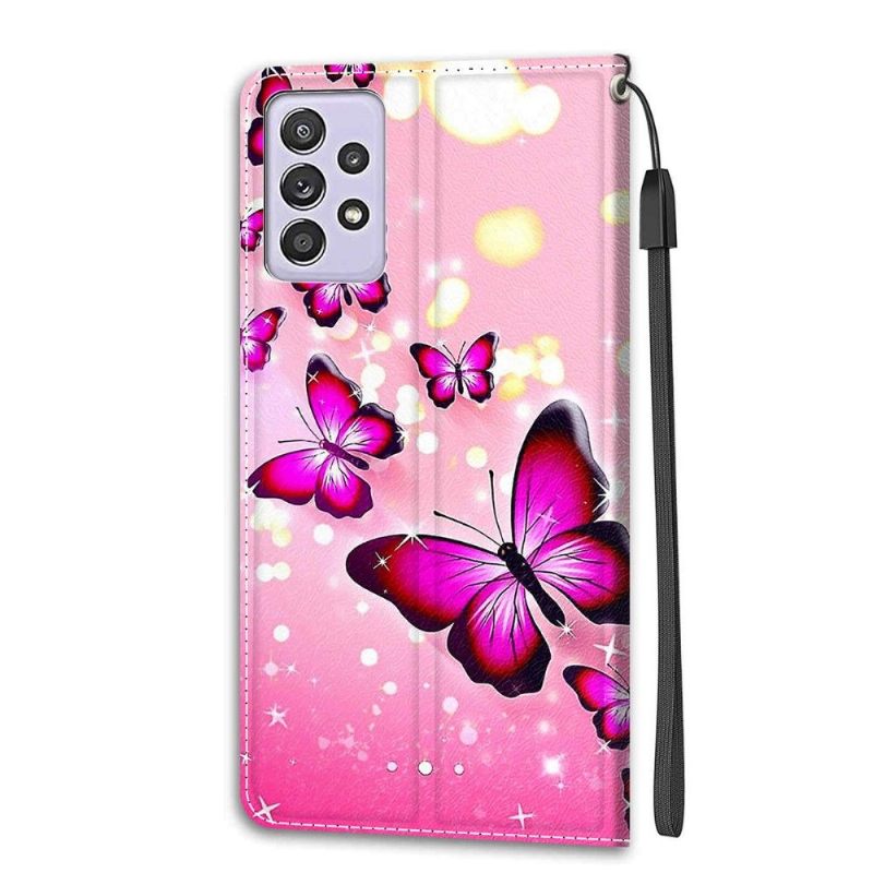 Folio-hoesje voor Samsung Galaxy A52 5G / A52 4G / A52s 5G Roze Vlinders