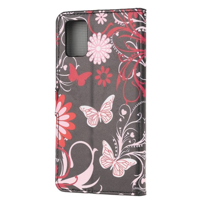 Folio-hoesje voor Samsung Galaxy A52 5G / A52 4G / A52s 5G Vlinders En Bloemen