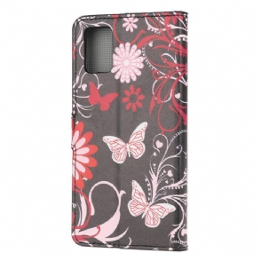 Folio-hoesje voor Samsung Galaxy A52 5G / A52 4G / A52s 5G Vlinders En Bloemen