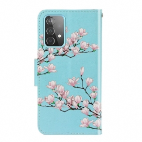 Folio-hoesje voor Samsung Galaxy A52 5G / A52 4G / A52s 5G Witte Bloemen